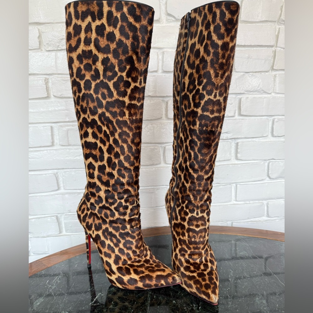 Christian Louboutin Pony Hair Leopard inside zipper HIGH Boots